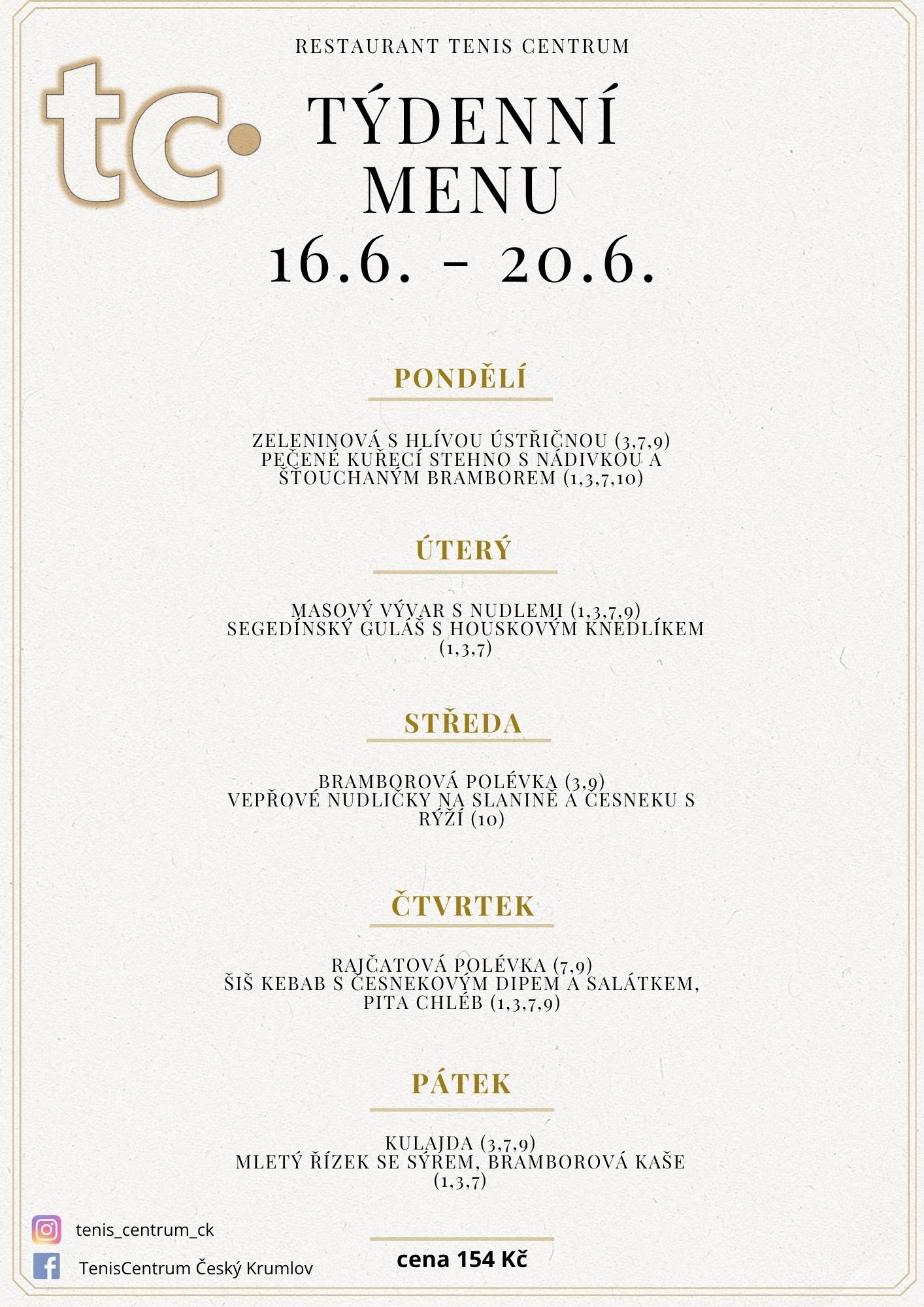 Týdenní menu Restaurace TenisCentrum