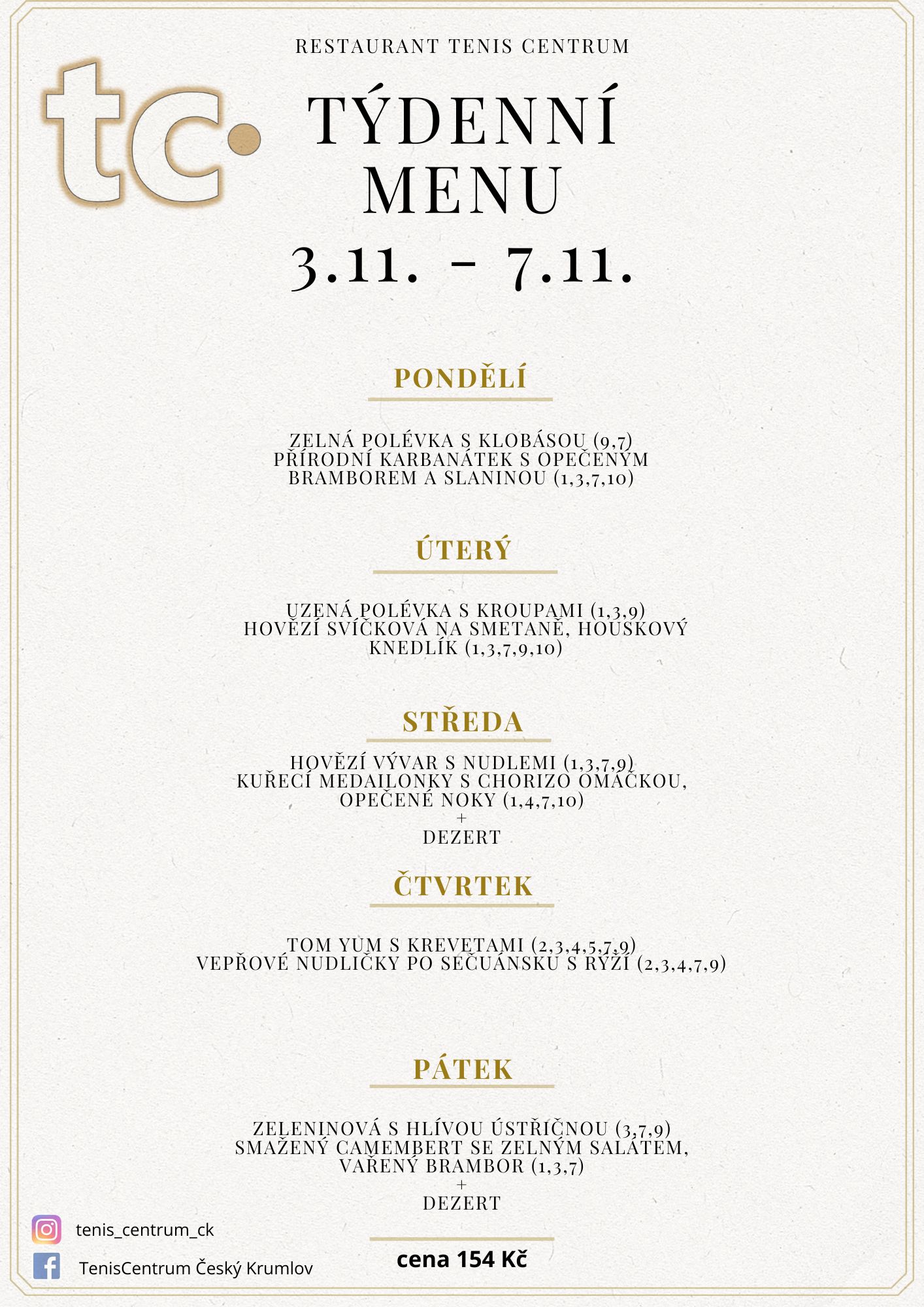 Týdenní menu Restaurace TenisCentrum