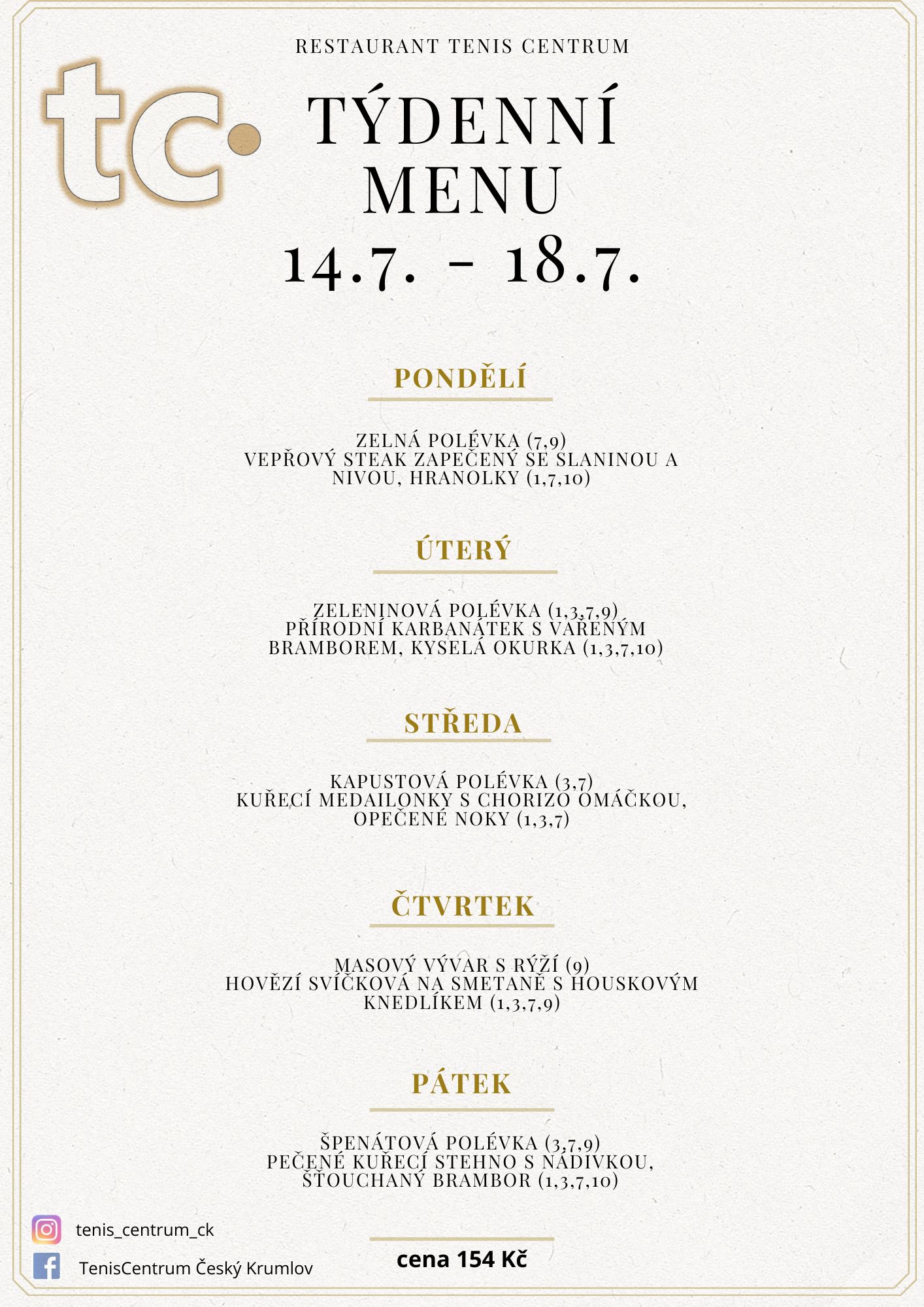 Týdenní menu Restaurace TenisCentrum