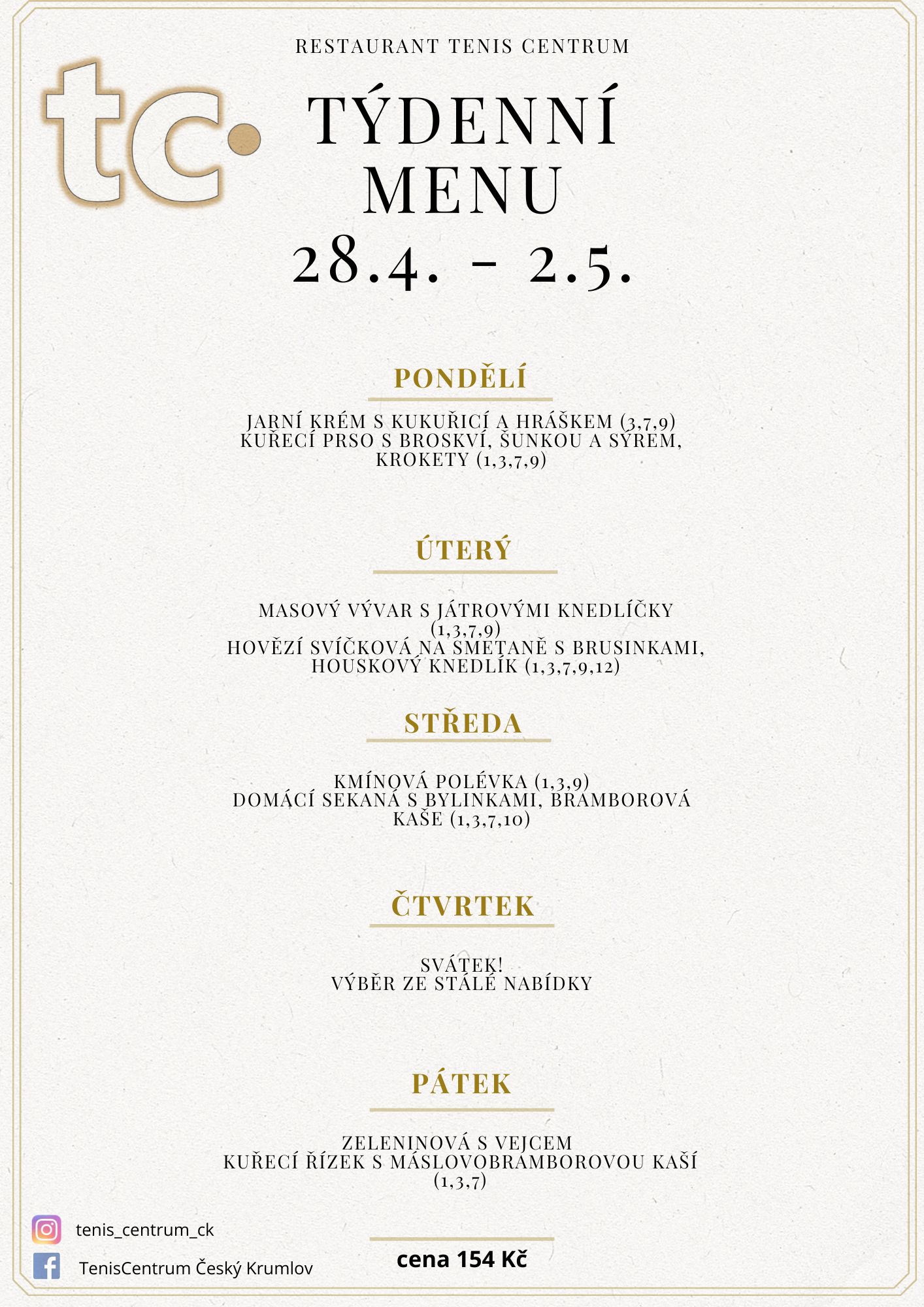 Týdenní menu Restaurace TenisCentrum