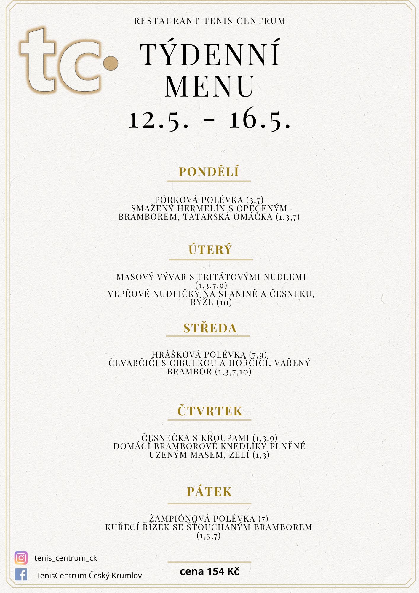 Týdenní menu Restaurace TenisCentrum