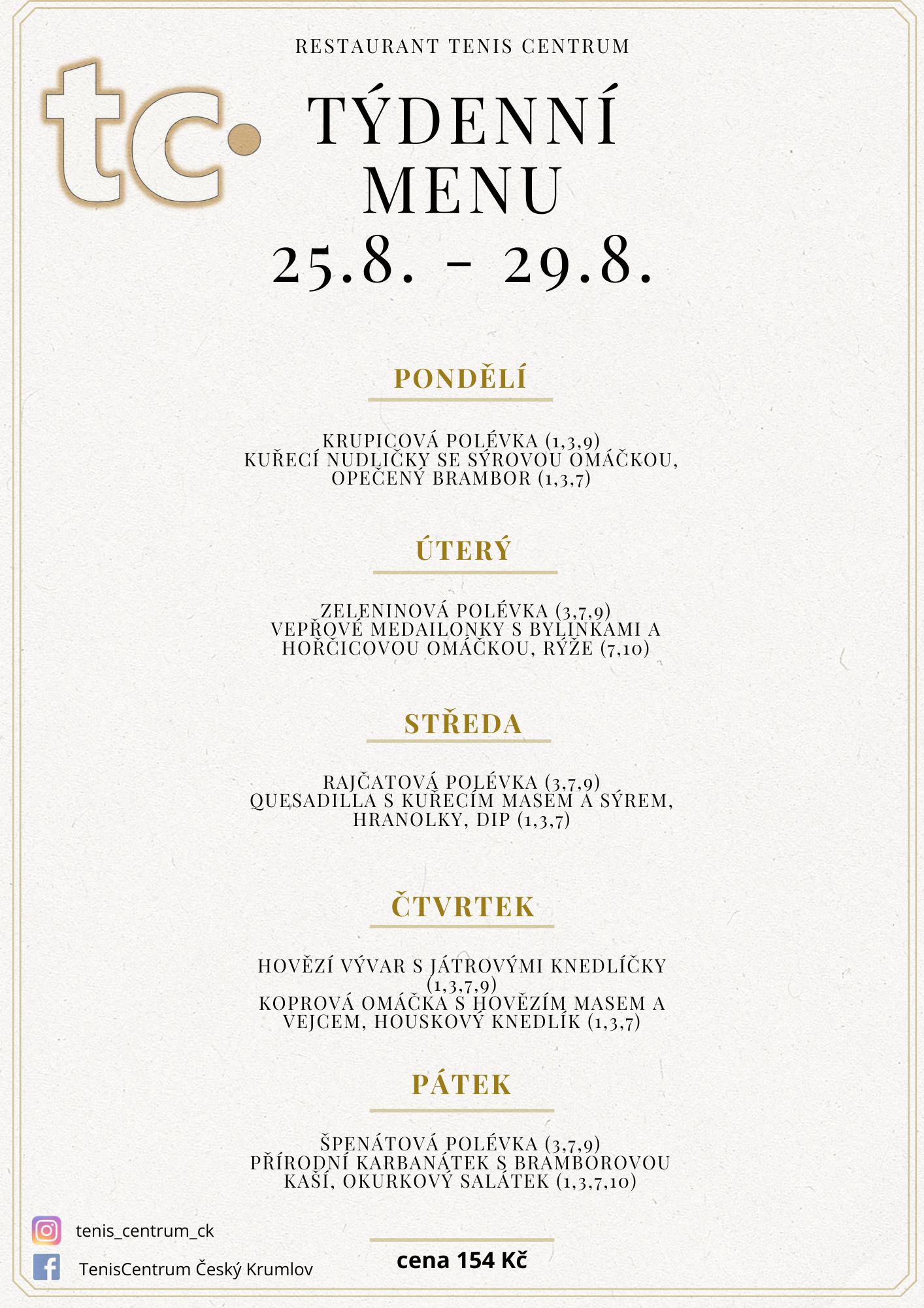 Týdenní menu Restaurace TenisCentrum