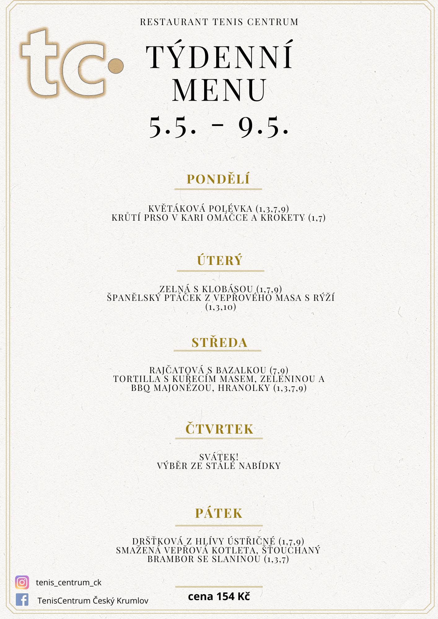 Týdenní menu Restaurace TenisCentrum