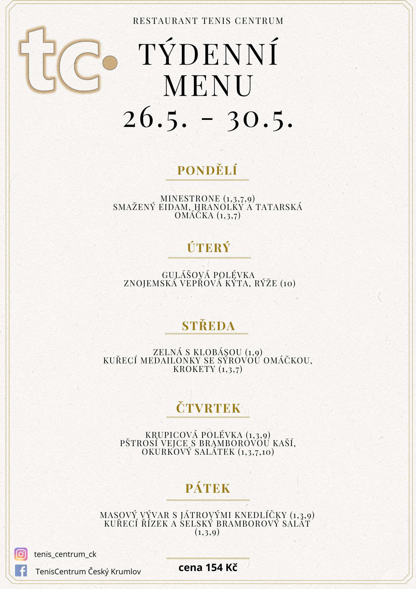 Týdenní menu Restaurace TenisCentrum