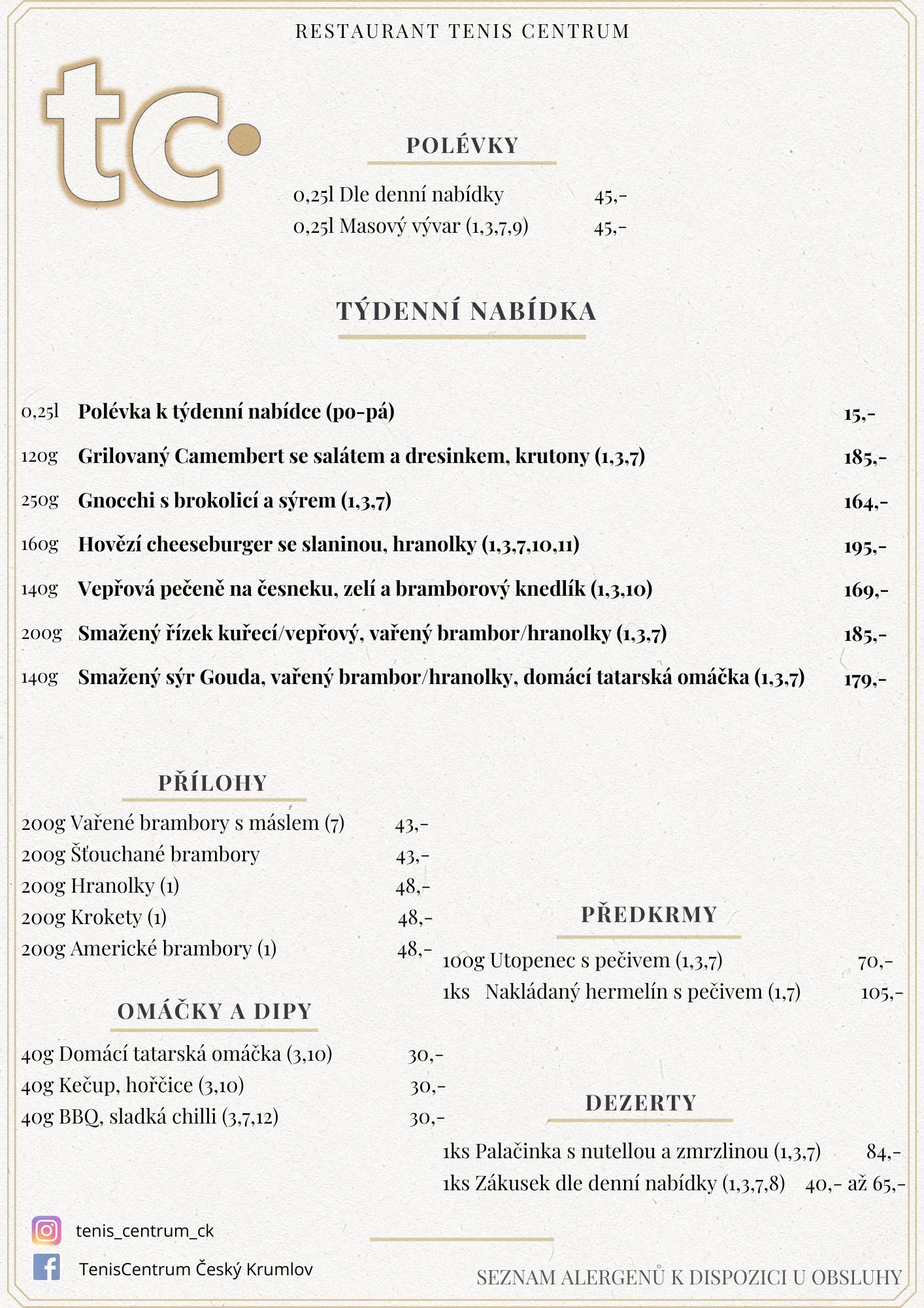 Speci&aacute;ln&iacute; nab&iacute;dka Restaurace TenisCentrum