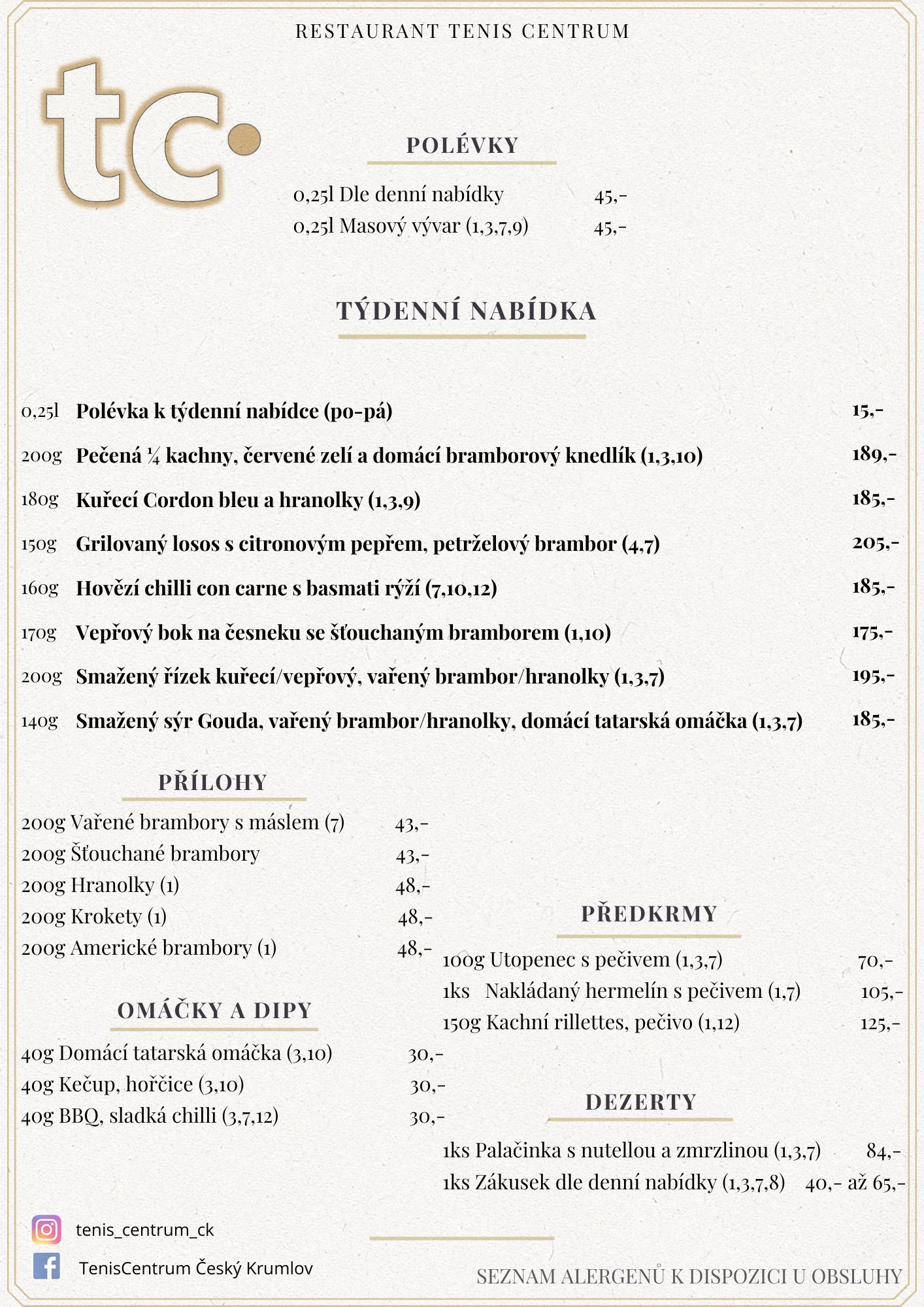 Speci&aacute;ln&iacute; nab&iacute;dka Restaurace TenisCentrum